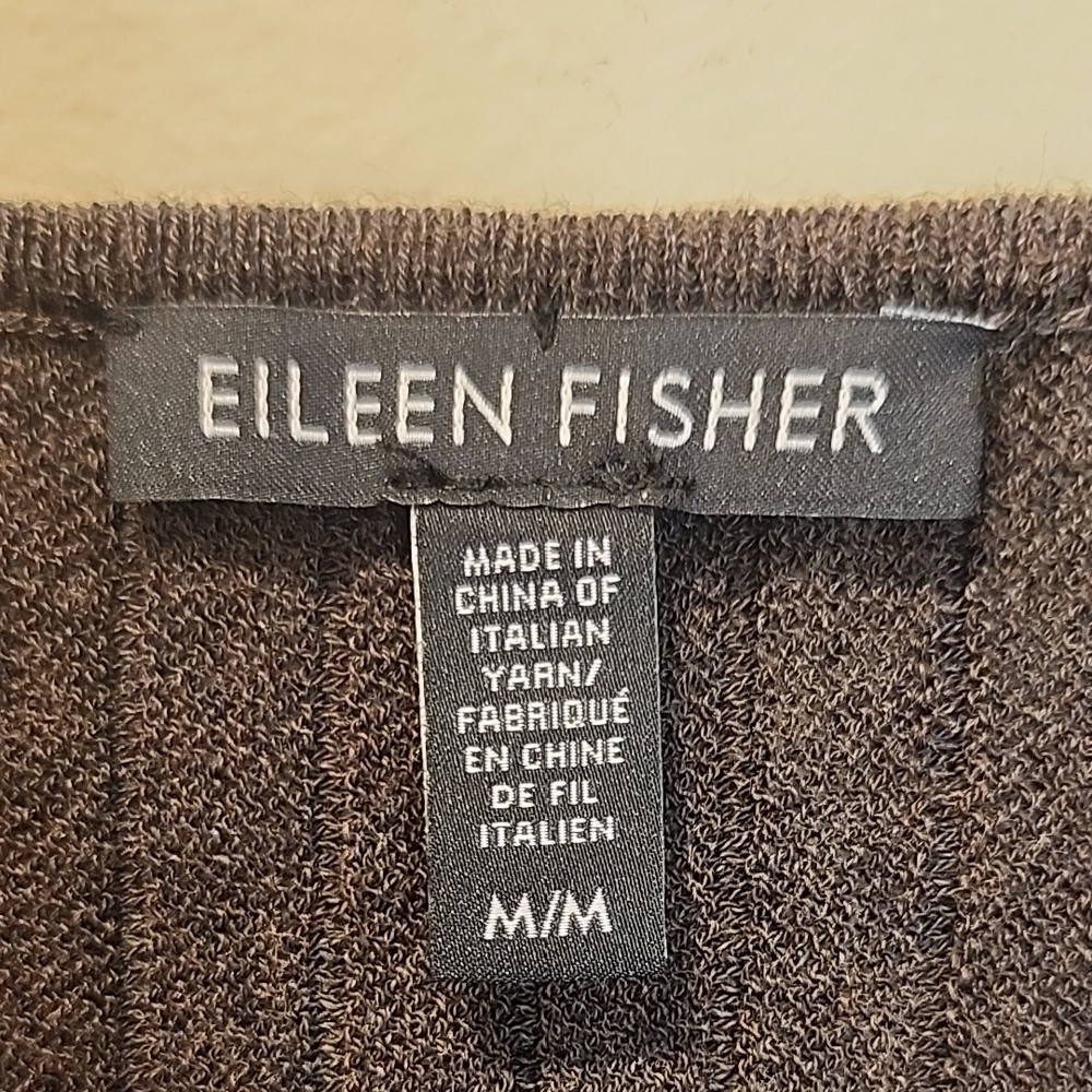 Eileen Fisher Dark Brown Wool Pleated  Scoop-Neck Long-Sleeve Dress - Picture 2 of 10